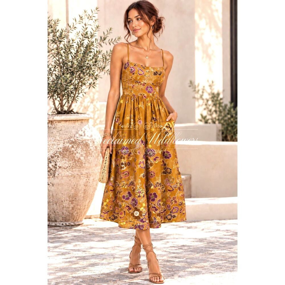 Anthropologie Embroidered Floral Dress – Mustard – Size 00P